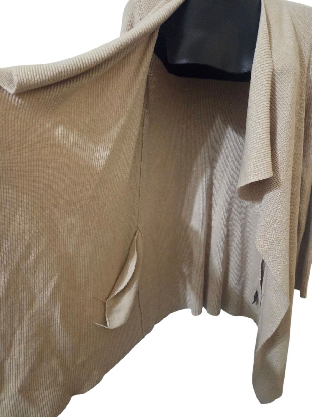 J. McLaughlin Open Front Waterfall Cardigan Pockets Tan M 5% Cashmere U5 - Picture 5 of 11